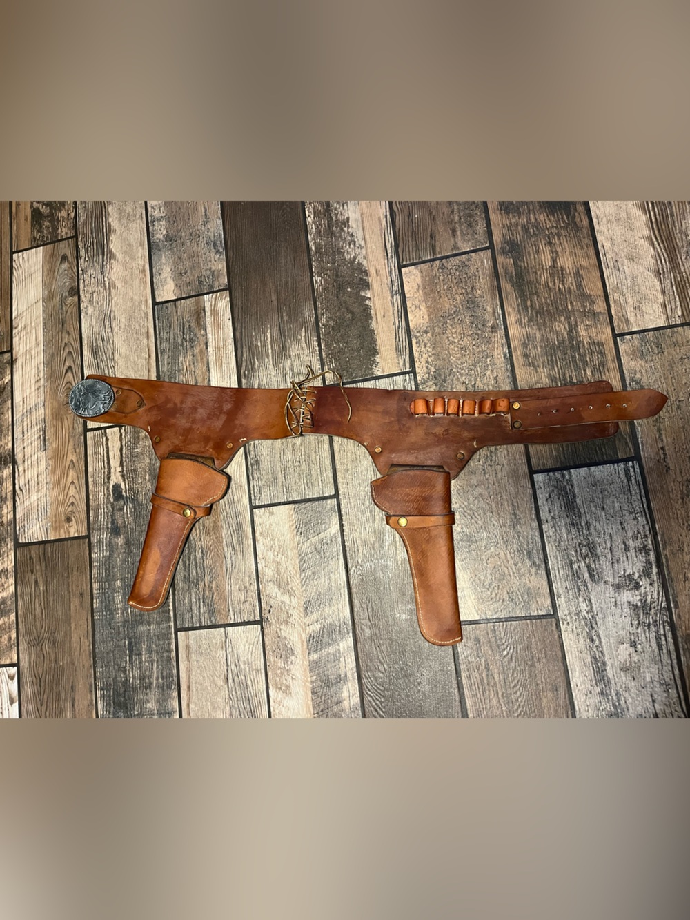 Western Leather Dual Holster Gun Belt - Brown